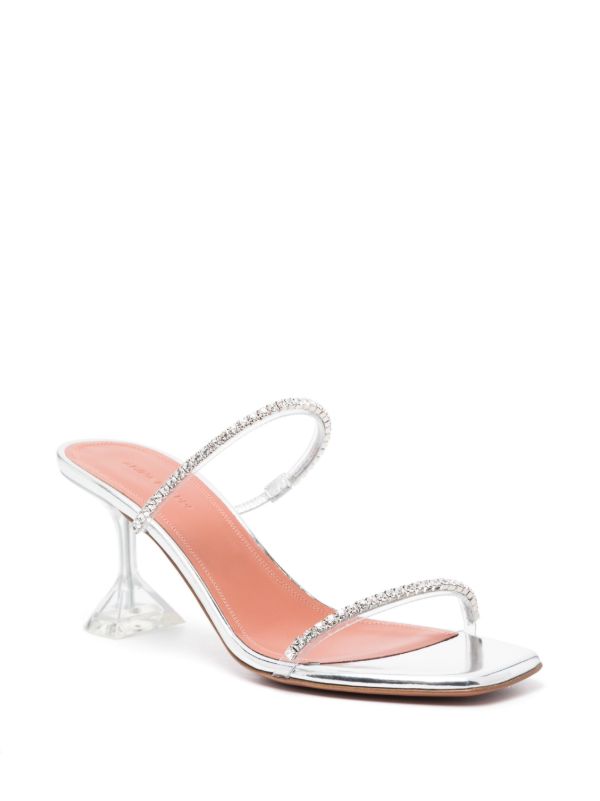Amina Muaddi Silver Gilda 70 Crystal Sandals | Browns Sandals