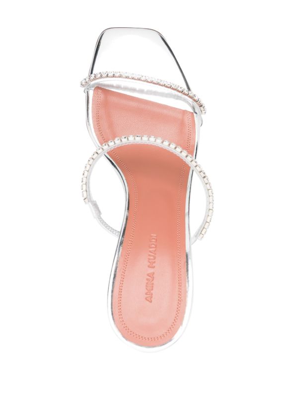 Amina Muaddi Silver Gilda 70 Crystal Sandals | Browns Sandals