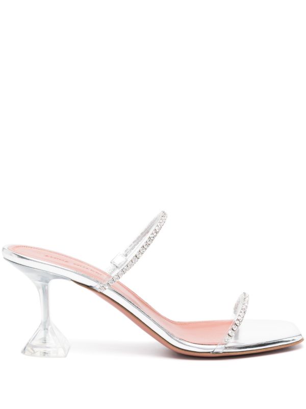 Amina Muaddi silver Gilda 70 crystal sandals | Browns Sandals