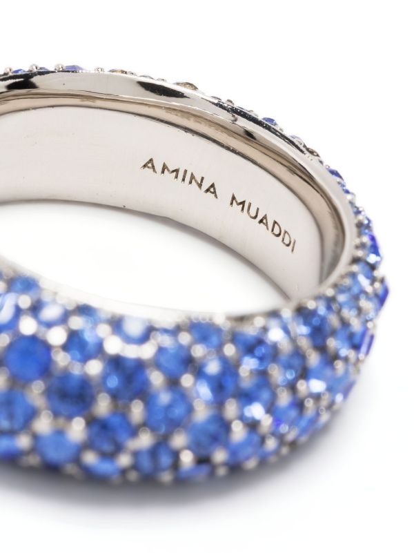 Amina Muaddi Silver-tone Cameron Crystal Ring | Browns Rings