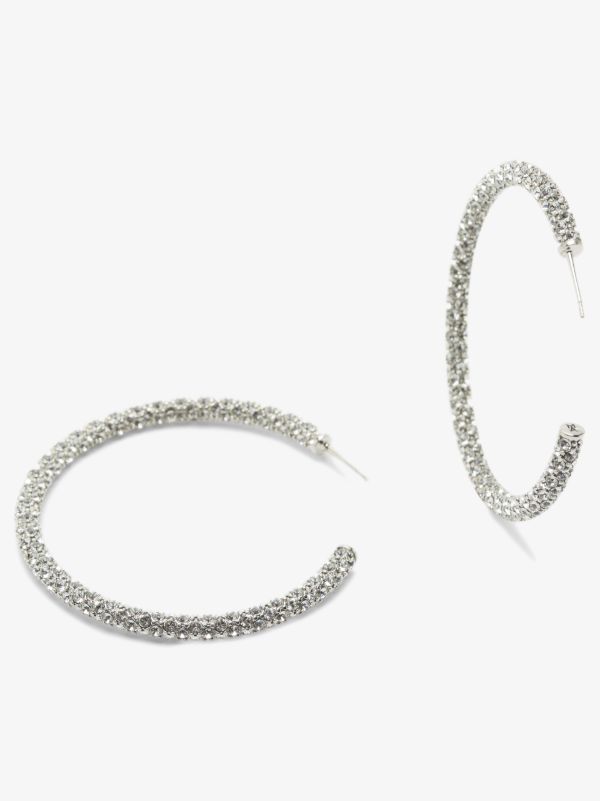 Amina Muaddi Silver Tone Pavé Crystal Large Hoop Earrings | Browns Earrings
