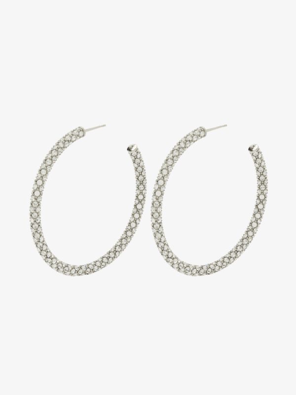Amina Muaddi Silver Tone Pavé Crystal Large Hoop Earrings | Browns Earrings