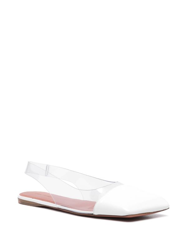 Amina Muaddi White Ane Slingback Leather Ballet Flats | Browns Ballerina Shoes