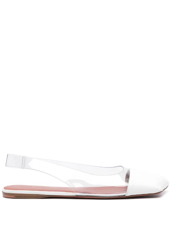 Amina Muaddi White Ane Slingback Leather Ballet Flats | Browns Ballerina Shoes