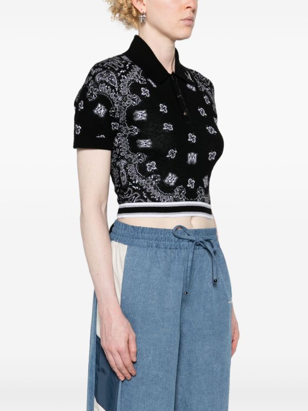 AMIRI Black Bandana-jacquard Knitted Polo Top | Browns Knitted Tops