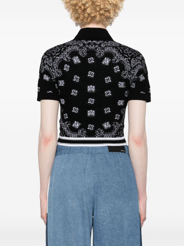 AMIRI Black Bandana-jacquard Knitted Polo Top | Browns Knitted Tops
