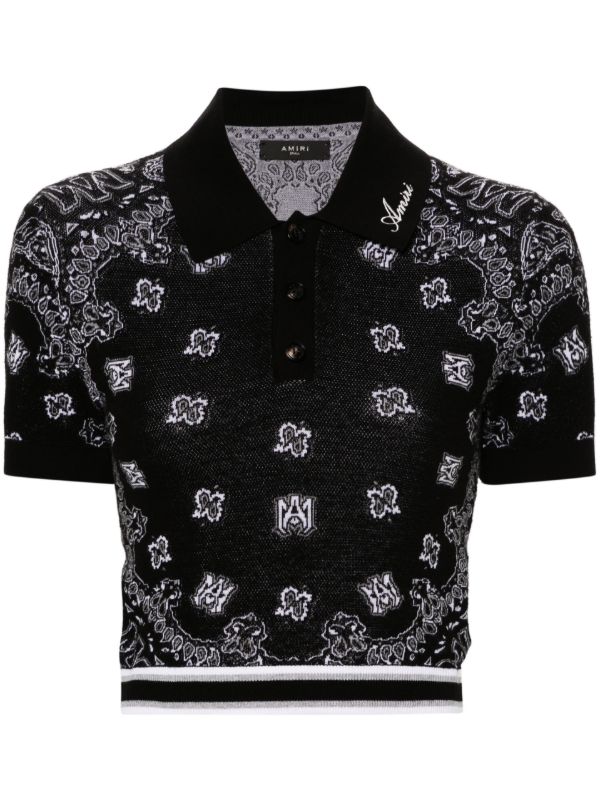 AMIRI black bandana-jacquard knitted polo top | Browns Knitted Tops