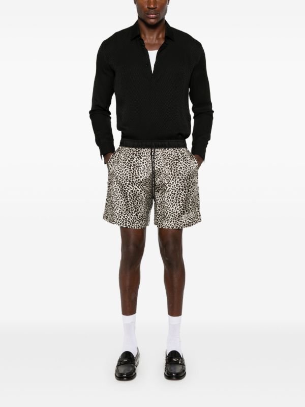AMIRI Black Leopard Print Shorts | Browns Deck Shorts