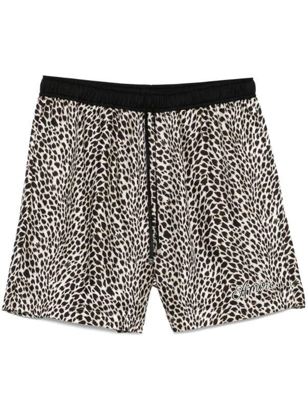 AMIRI Black Leopard Print Shorts | Browns Deck Shorts