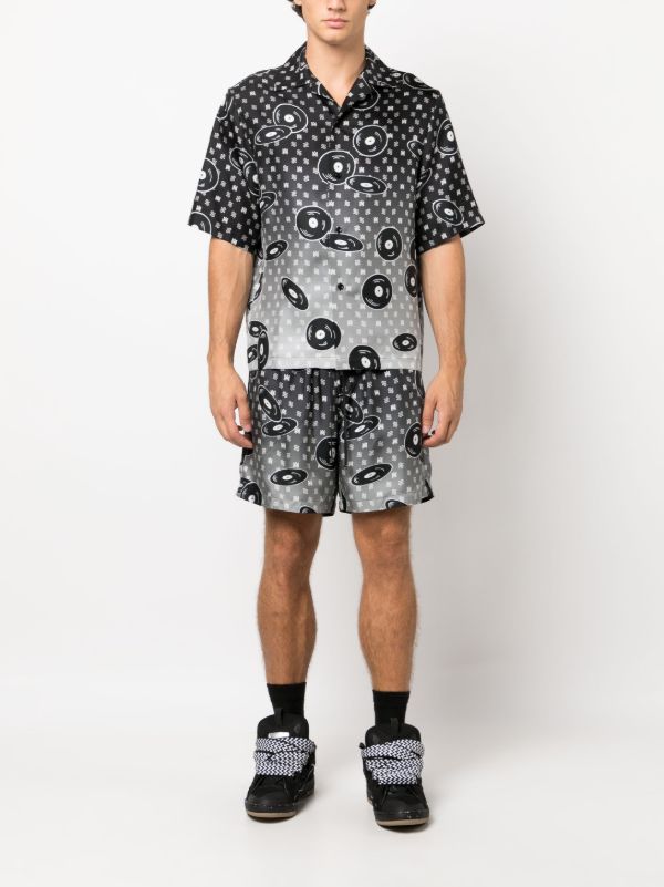 AMIRI X Browns Black Falling Records Silk Shorts | Browns Bermuda Shorts