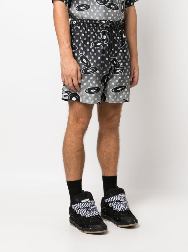 AMIRI X Browns Black Falling Records Silk Shorts | Browns Bermuda Shorts