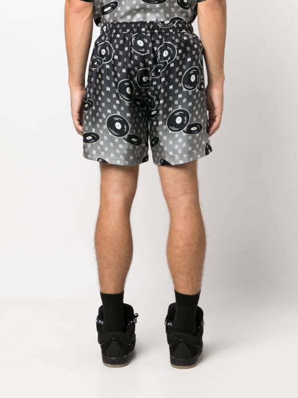 AMIRI X Browns Black Falling Records Silk Shorts | Browns Bermuda Shorts