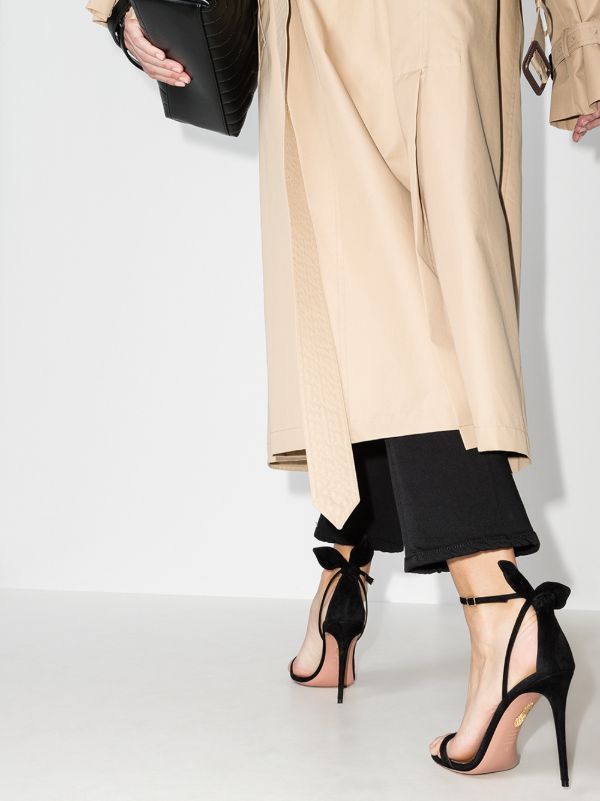 Aquazzura Black Deneuve 105 Suede Bow Sandals | Browns Sandals