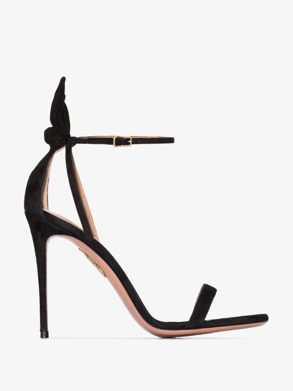 Aquazzura black deneuve 105 suede bow sandals | Browns Sandals