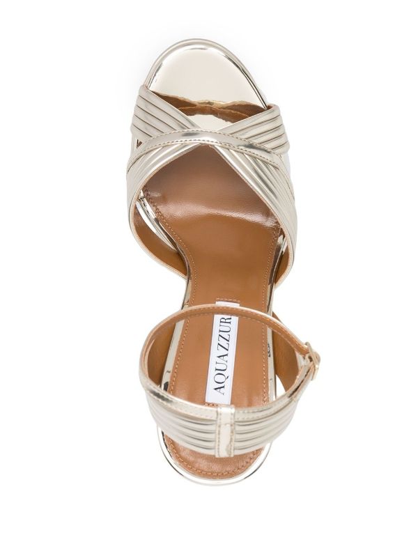 Aquazzura Gold Sundance Plateau 140 Leather Sandals | Browns Sandals