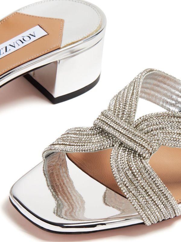 Aquazzura Silver-Tone Muse 35 Leather Mules | Browns Mules
