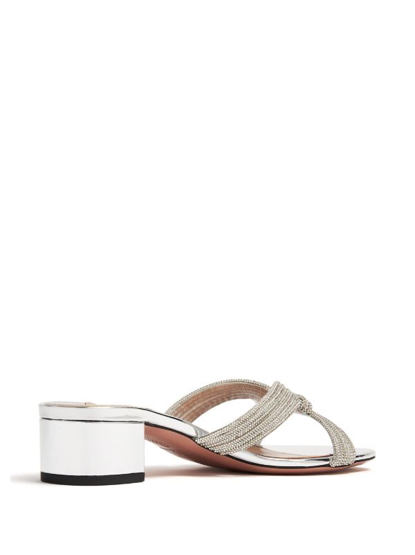 Aquazzura Silver-Tone Muse 35 Leather Mules | Browns Mules