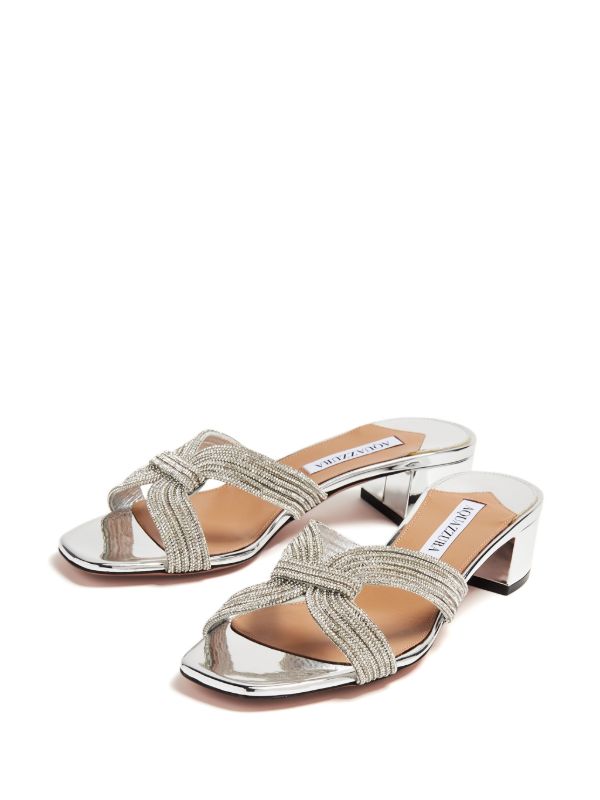 Aquazzura Silver-Tone Muse 35 Leather Mules | Browns Mules