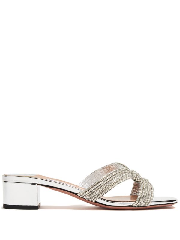 Aquazzura Silver-Tone Muse 35 Leather Mules | Browns Mules