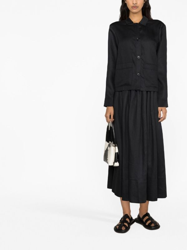 Asceno Black Coco Pleated Linen Midi Skirt | Browns Full Skirts