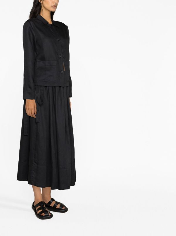 Asceno Black Coco Pleated Linen Midi Skirt | Browns Full Skirts