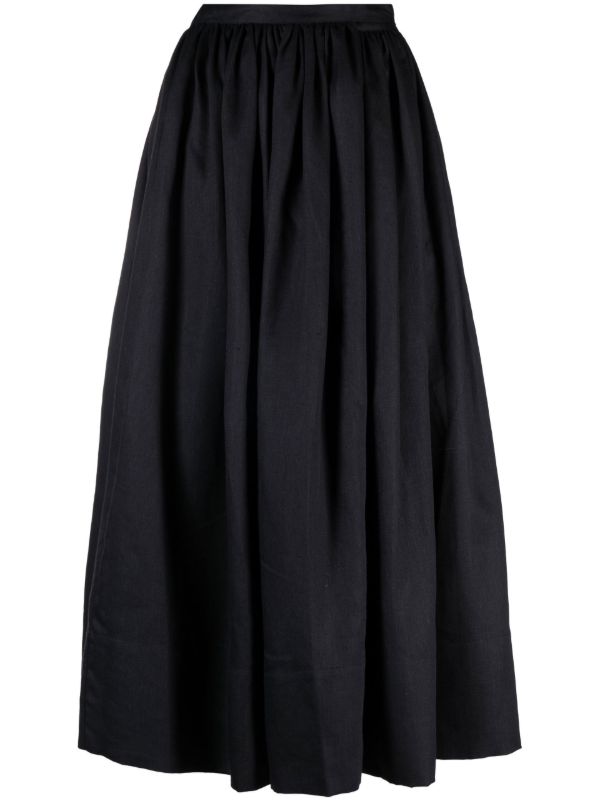 Asceno Black Coco Pleated Linen Midi Skirt | Browns Full Skirts
