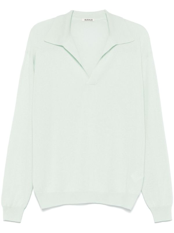 Auralee Green Fine-Knit Polo Sweater | Browns Knitted Sweaters