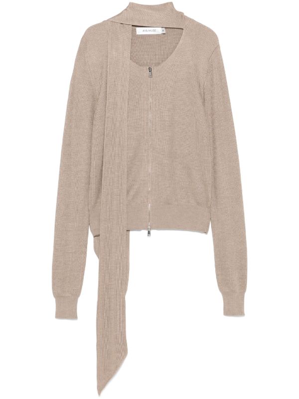 Aya Muse Neutral Scarf-Detail Cardigan | Browns Cardigans