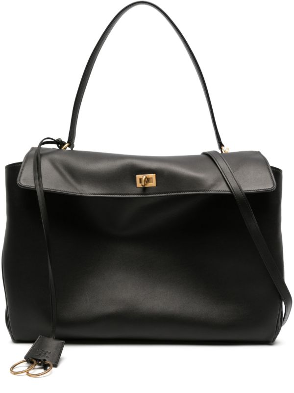 Balenciaga Black Flap Leather Tote Bag | Browns Tote Bags
