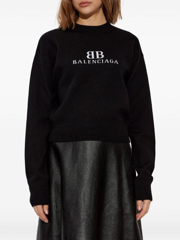 Balenciaga Black Logo-Intarsia Sweater | Browns Knitted Sweaters