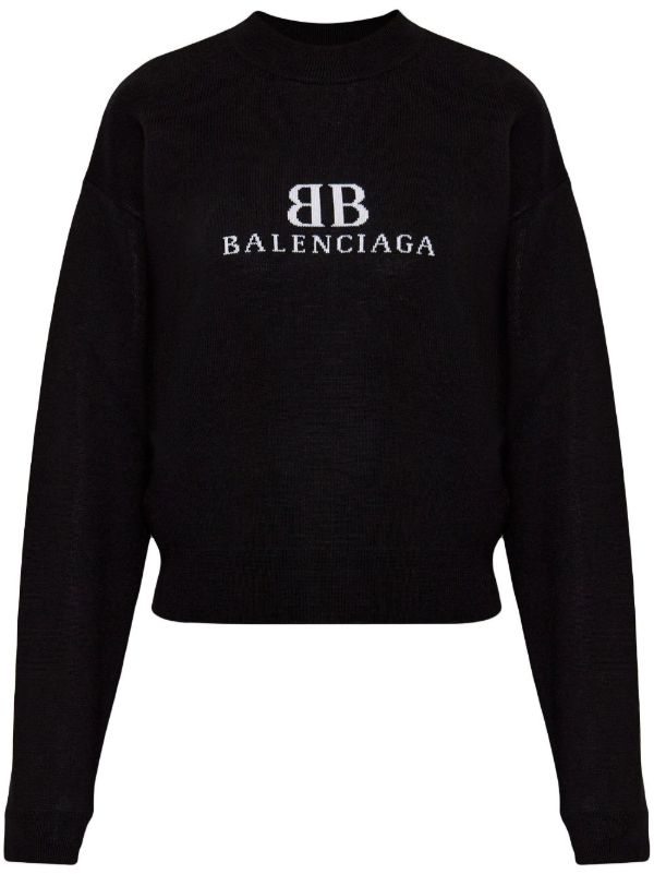 Balenciaga Black Logo-Intarsia Sweater | Browns Knitted Sweaters