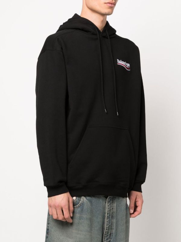 Balenciaga Black Political Campaign Cotton Hoodie | Browns Hoodies
