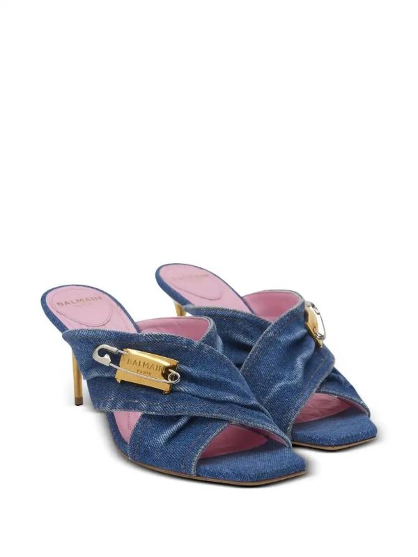 Balmain 75mm Safety-pin Denim Mules | Browns Mules
