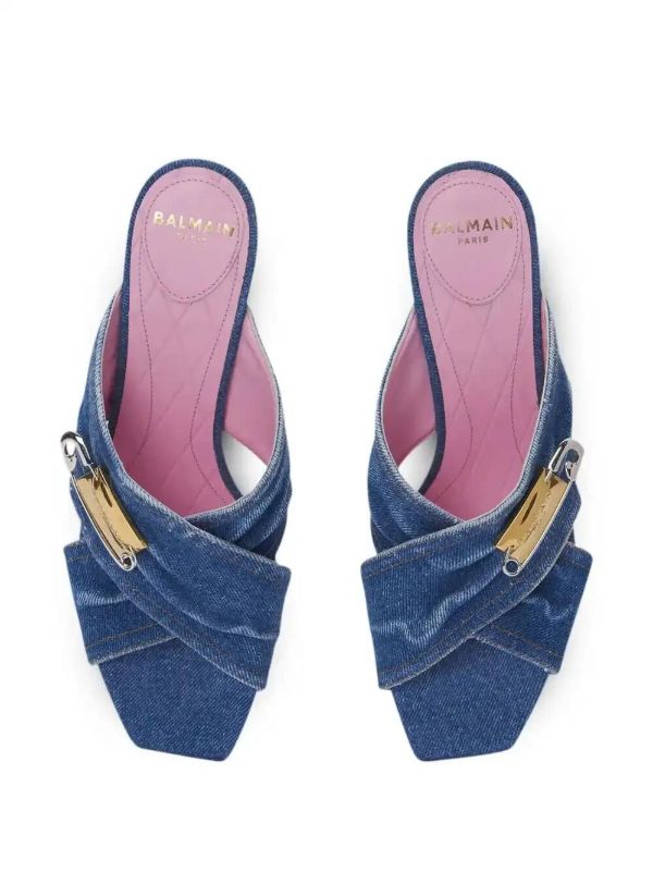 Balmain 75mm Safety-pin Denim Mules | Browns Mules
