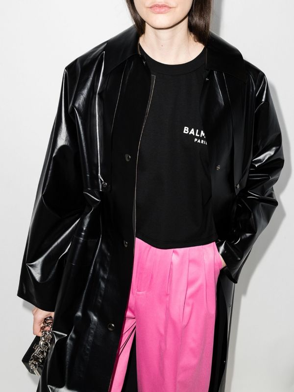 Balmain Black Cropped Logo Cotton T-shirt | Browns T-Shirts & Jersey Shirts