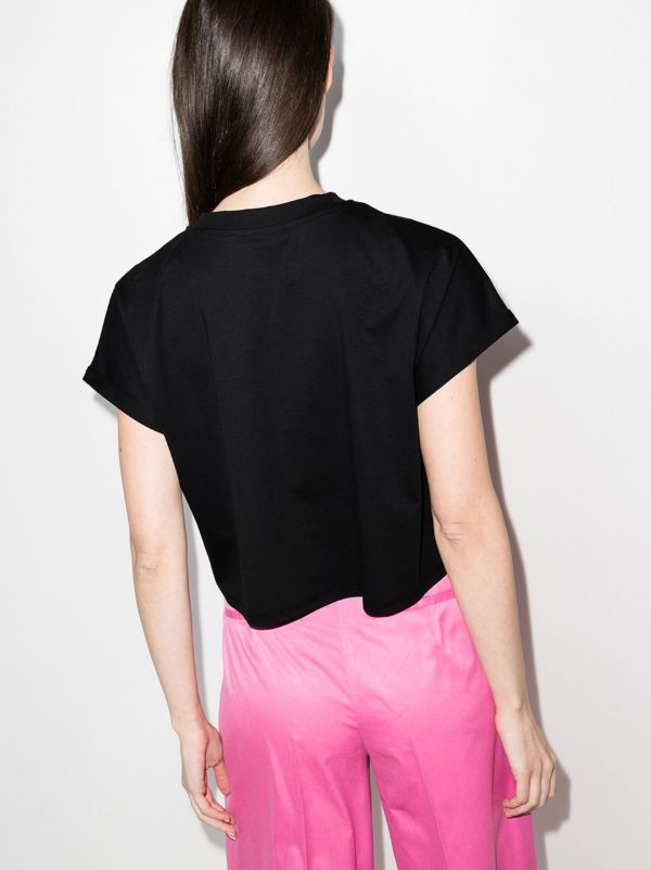 Balmain Black Cropped Logo Cotton T-shirt | Browns T-Shirts & Jersey Shirts