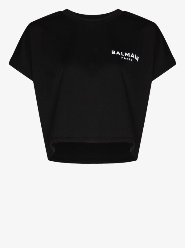 Balmain Black cropped logo cotton T-shirt | Browns T-Shirts & Jersey Shirts