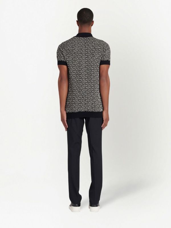 Balmain Black Monogram Jacquard Polo Shirt | Browns Polo Shirts