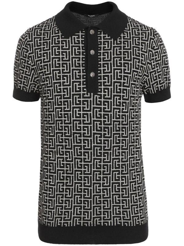 Balmain Black Monogram Jacquard Polo Shirt | Browns Polo Shirts