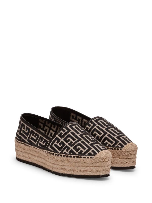 Balmain Brown Geometric Logo Pattern Espadrilles | Browns Espadrilles