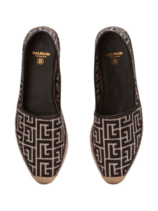 Balmain Brown Geometric Logo Pattern Espadrilles | Browns Espadrilles