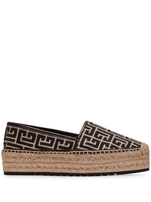 Balmain Brown Geometric Logo Pattern Espadrilles | Browns Espadrilles