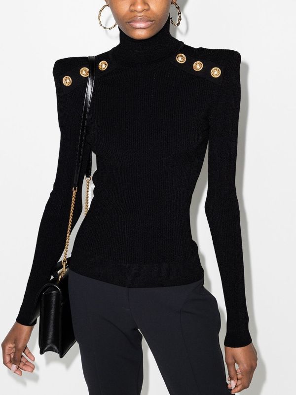 Balmain Button-embellished Roll-neck Jumper | Browns Knitted Sweaters