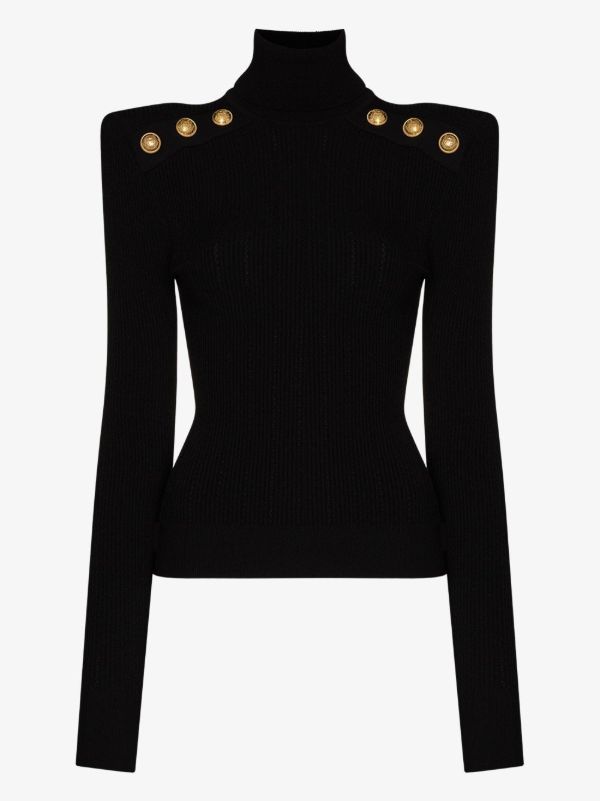 Balmain Button-embellished Roll-neck Jumper | Browns Knitted Sweaters
