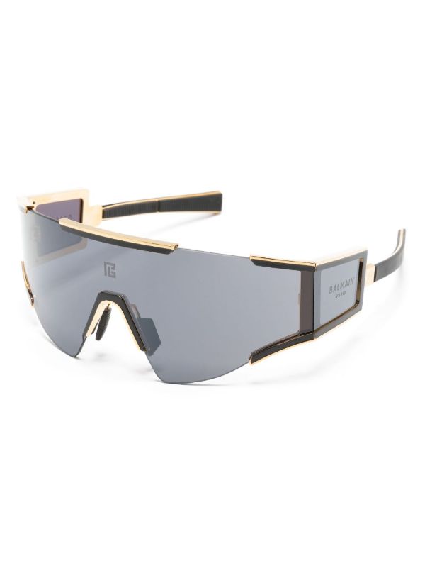 Balmain Eyewear Black Fleche Rectangular Mask Sunglasses | Browns Sunglasses