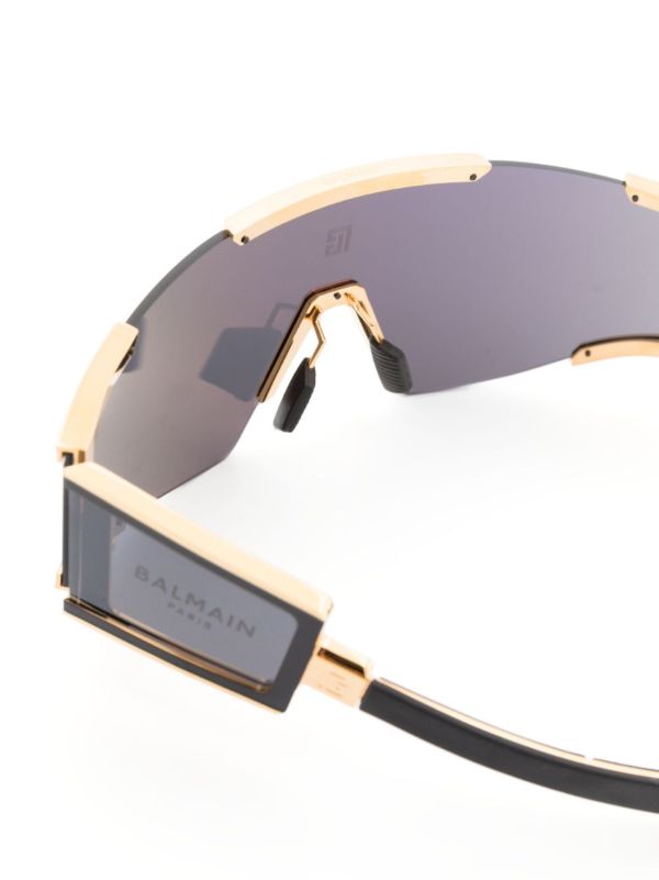 Balmain Eyewear Black Fleche Rectangular Mask Sunglasses | Browns Sunglasses