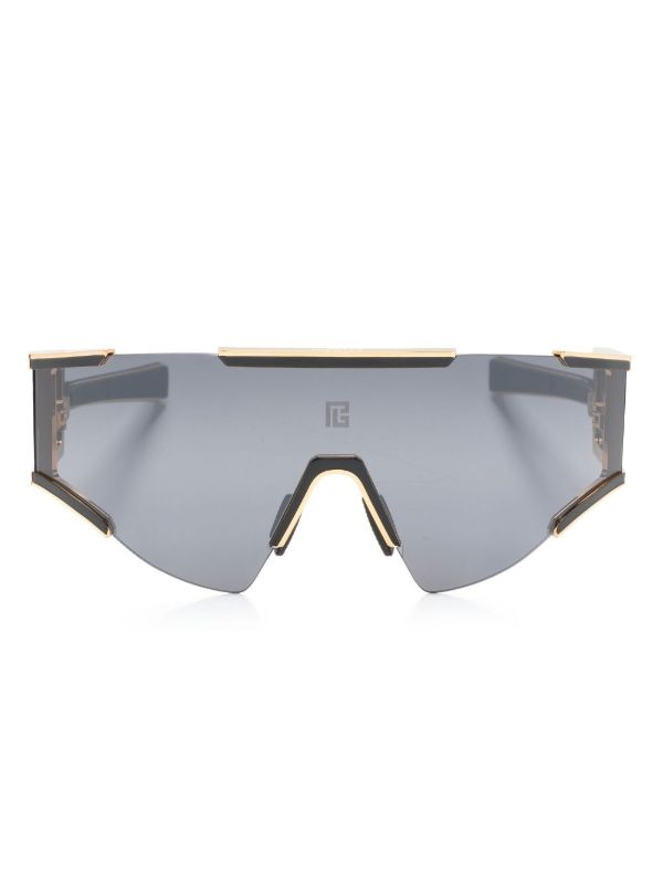 Balmain Eyewear Black Fleche Rectangular Mask Sunglasses | Browns Sunglasses