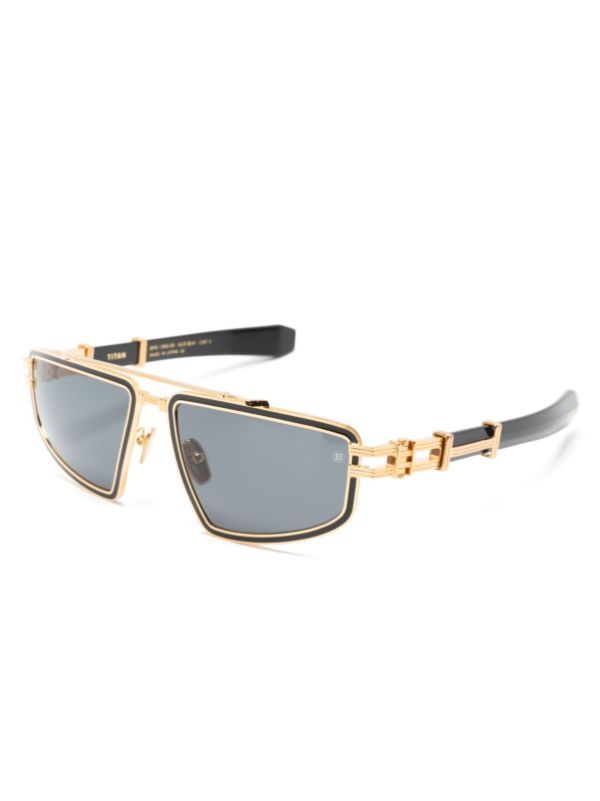 Balmain Eyewear Black Titan Pilot-Frame Sunglasses | Browns Sunglasses