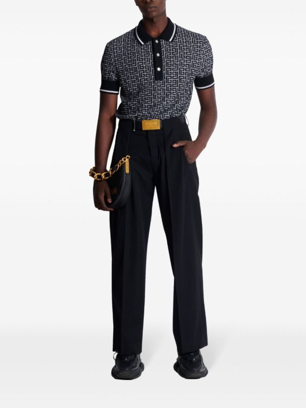 Balmain Labyrinth-intarsia Polo Shirt | Browns Polo Shirts