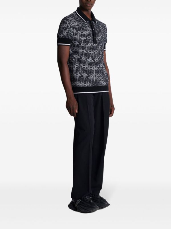 Balmain Labyrinth-intarsia Polo Shirt | Browns Polo Shirts